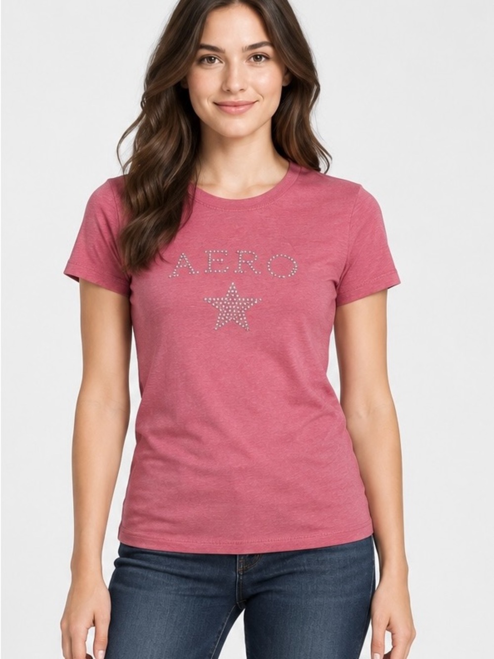 NWT New Aeropostale Star Rhinestone Logo Short Sleeve Tee In Chateau Rose Size M